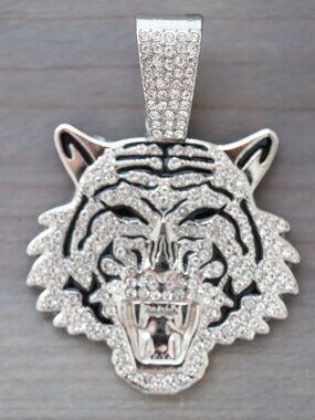 Tiger Ice Pendant Rhinestones Silver Plated